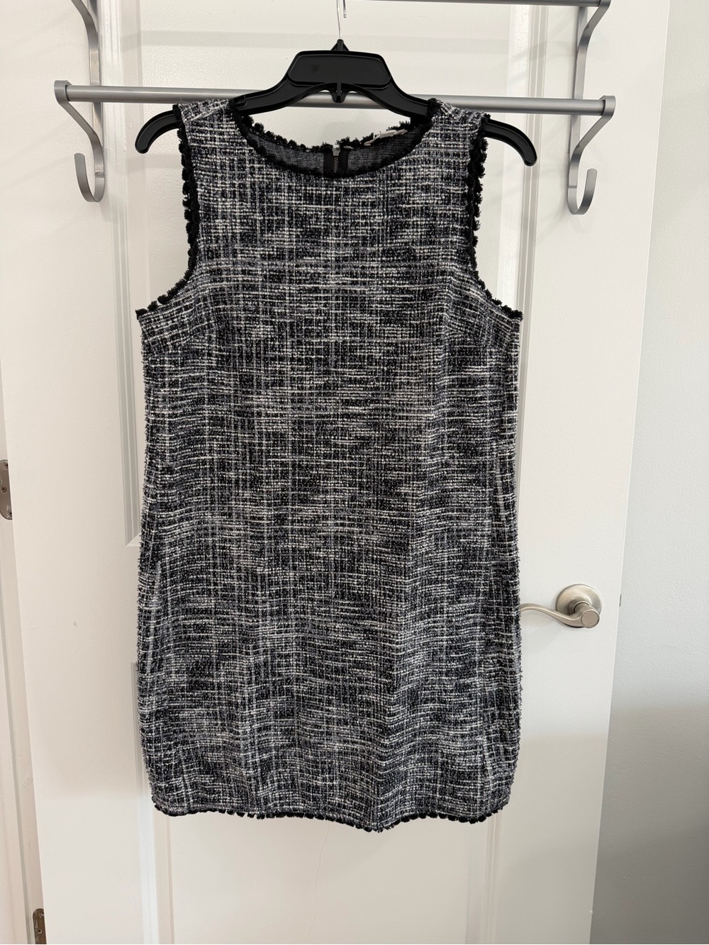 LOFT Black and White Tweed Sleeveless Shift Dress